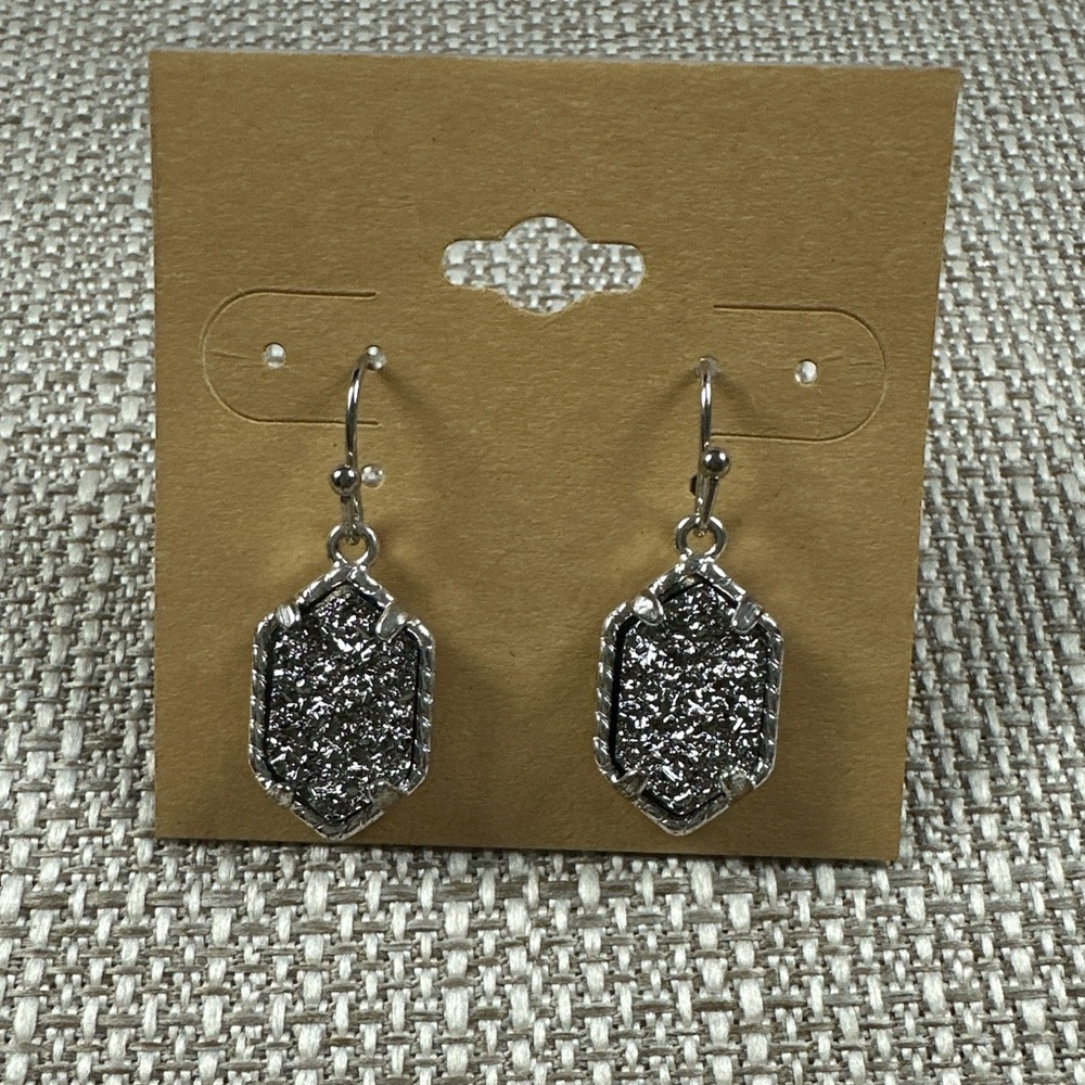 Crushed Crystal Earrings, Silver NEW